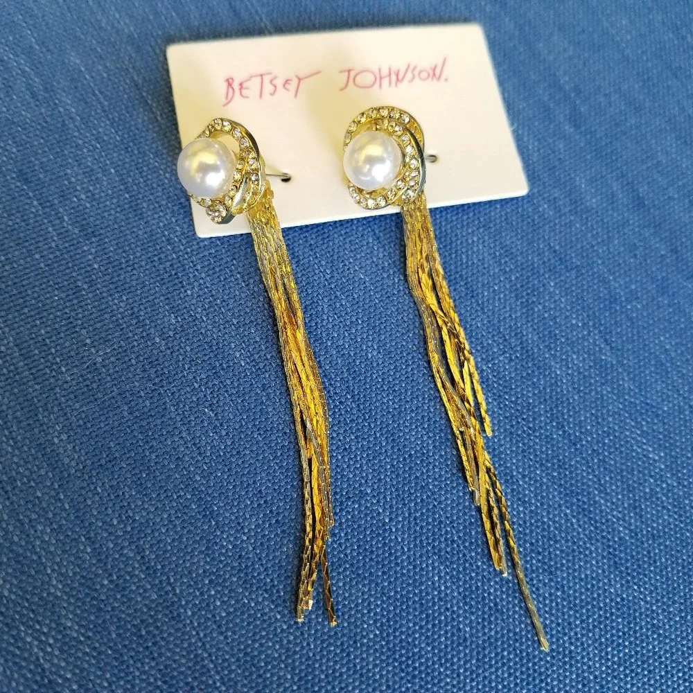 Betsey Johnson Pearl & Rhinestone Drop Earrings - NWT